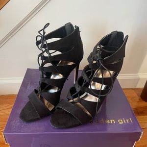 Black Suede Sandal Heels - Madden Girl Raceyyy